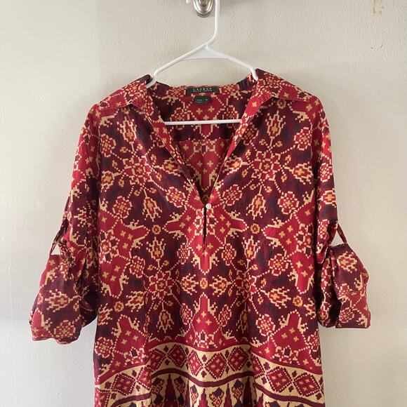 Lauren Ralph Lauren Popover Tunic Top Womens XL Red Southwest Bohemian Casual - Picture 3 of 11